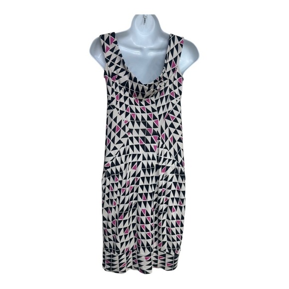 Diane von Furstenberg Geometric Print Cowl Neck Sleeveless Silk Dress Size 4 - Picture 4 of 7